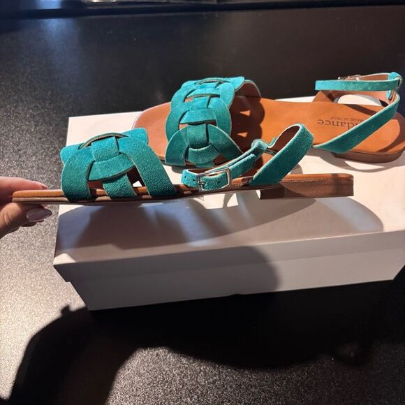 Sundance Cosmos Suede Sandals size 37/6 Turquoise NEW in box - Picture 8 of 14